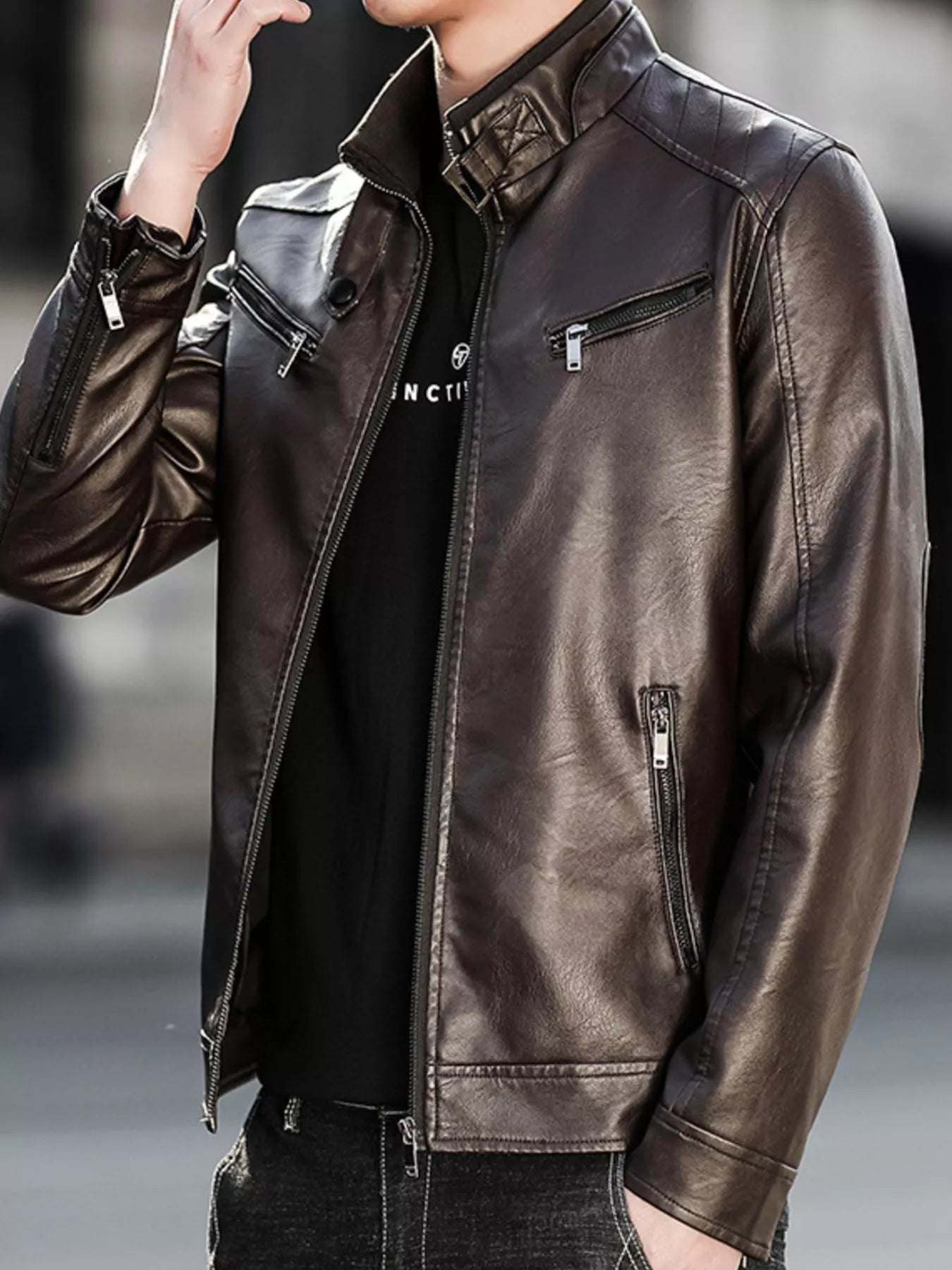 Men's Zip Up Leather Look Jacket - Wear It Your Way - My Wear Clothing Co