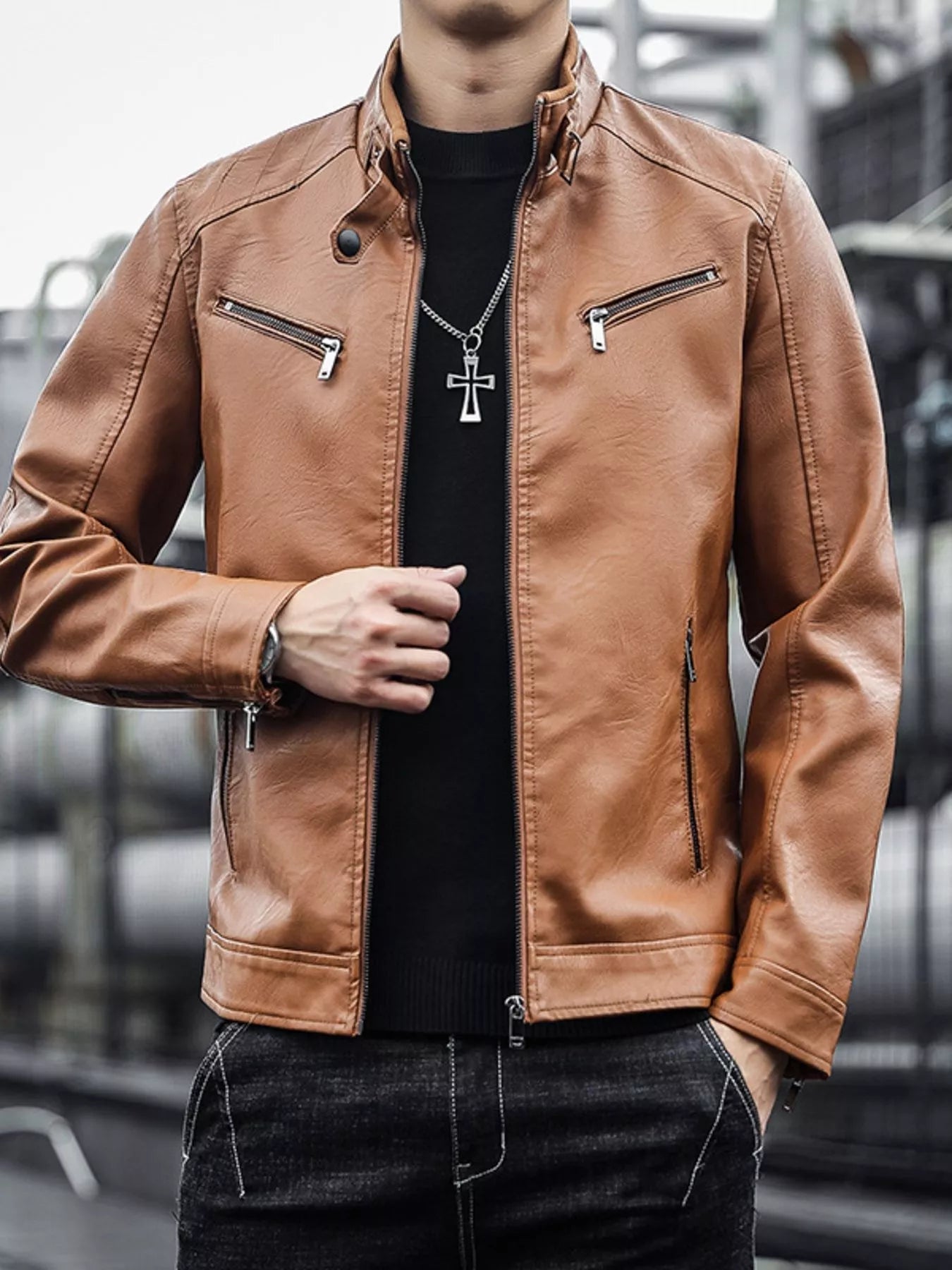 Men's Zip Up Leather Look Jacket - Wear It Your Way - My Wear Clothing Co
