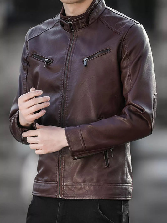 Men's Zip Up Leather Look Jacket - Wear It Your Way - My Wear Clothing Co