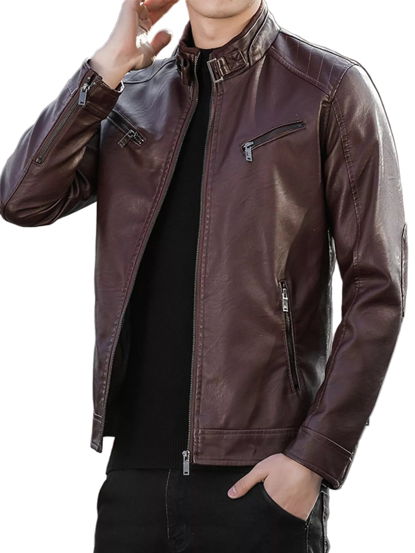 Men's Zip Up Leather Look Jacket - Wear It Your Way - My Wear Clothing Co