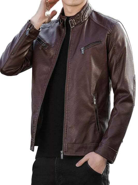 Men's Zip Up Leather Look Jacket - Wear It Your Way - My Wear Clothing Co