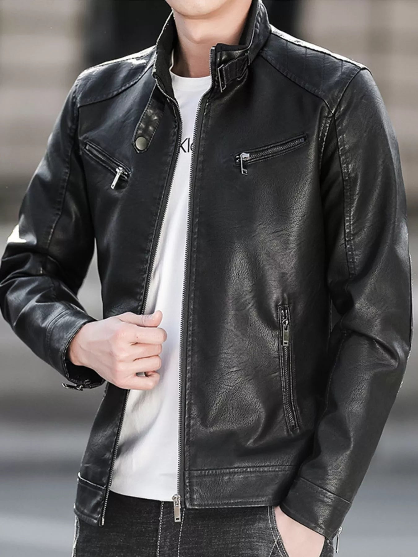 Men's Zip Up Leather Look Jacket - Wear It Your Way - My Wear Clothing Co