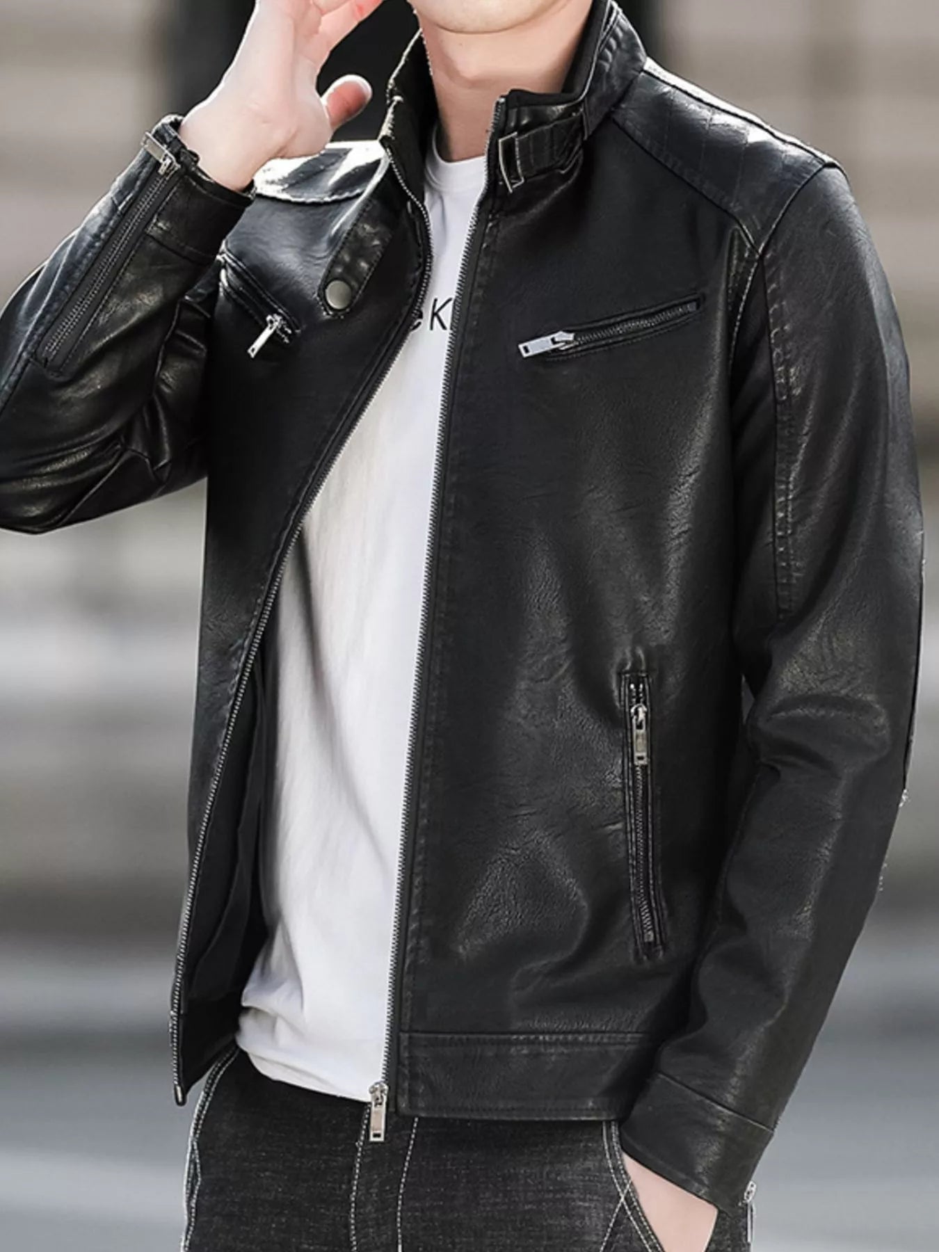 Men's Zip Up Leather Look Jacket - Wear It Your Way - My Wear Clothing Co
