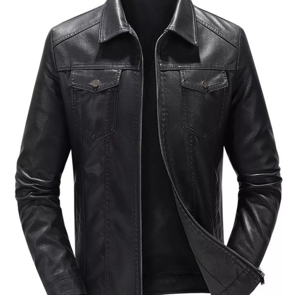 Men's Zip Up Leather Look Jacket - My Wear Clothing Co