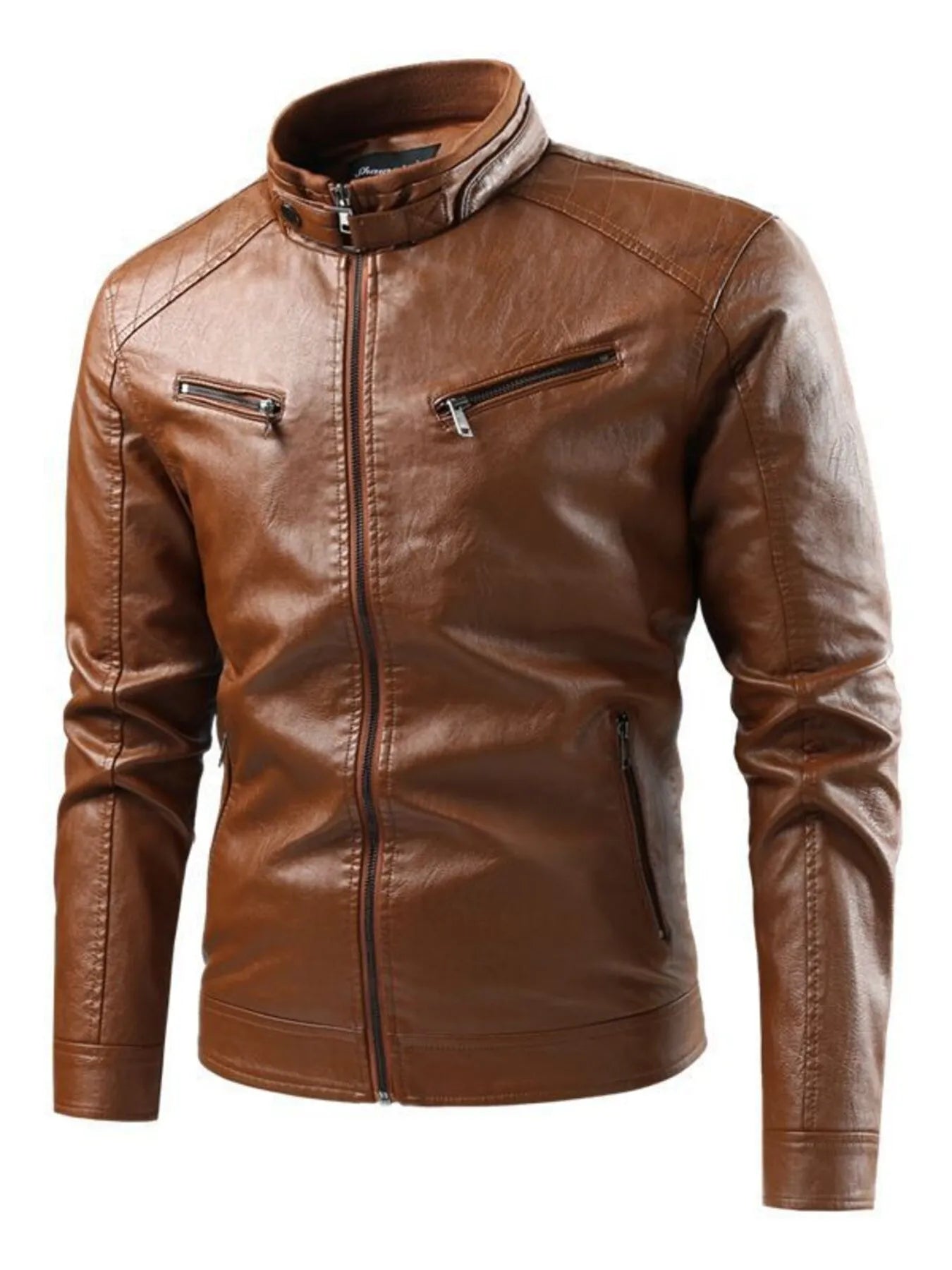 Men's Zip - Up Leather Look Moto Jacket (M–5XL) - My Wear Clothing Co