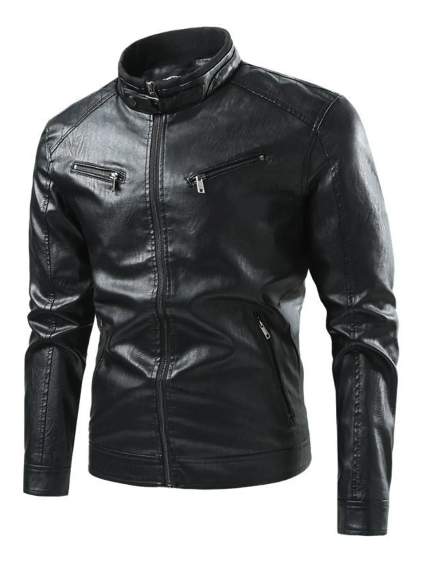 Men's Zip - Up Leather Look Moto Jacket (M–5XL) - My Wear Clothing Co