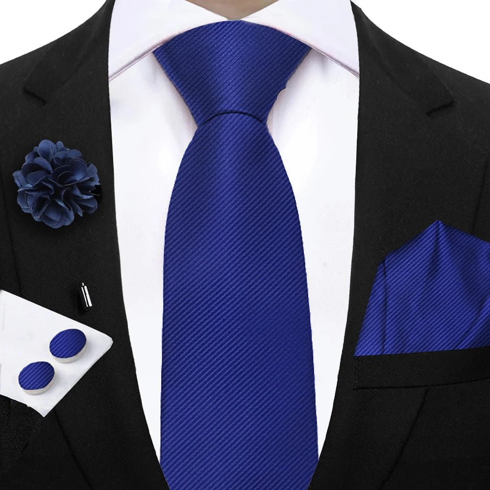 Simplicity 3 - Piece Men's Tie Set – Solid Necktie, Pocket Square and Floral Brooch - My Wear Clothing Co