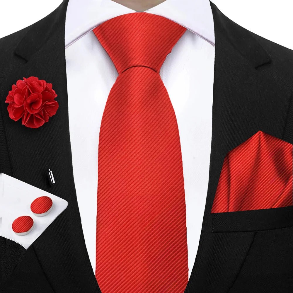 Simplicity 3 - Piece Men's Tie Set – Solid Necktie, Pocket Square and Floral Brooch - My Wear Clothing Co