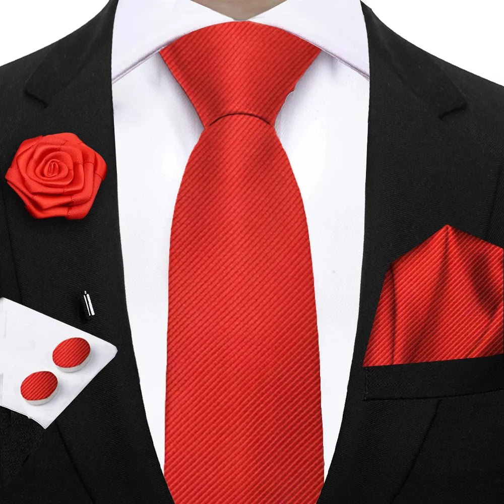 Simplicity 3 - Piece Men's Tie Set – Solid Necktie, Pocket Square and Floral Brooch - My Wear Clothing Co