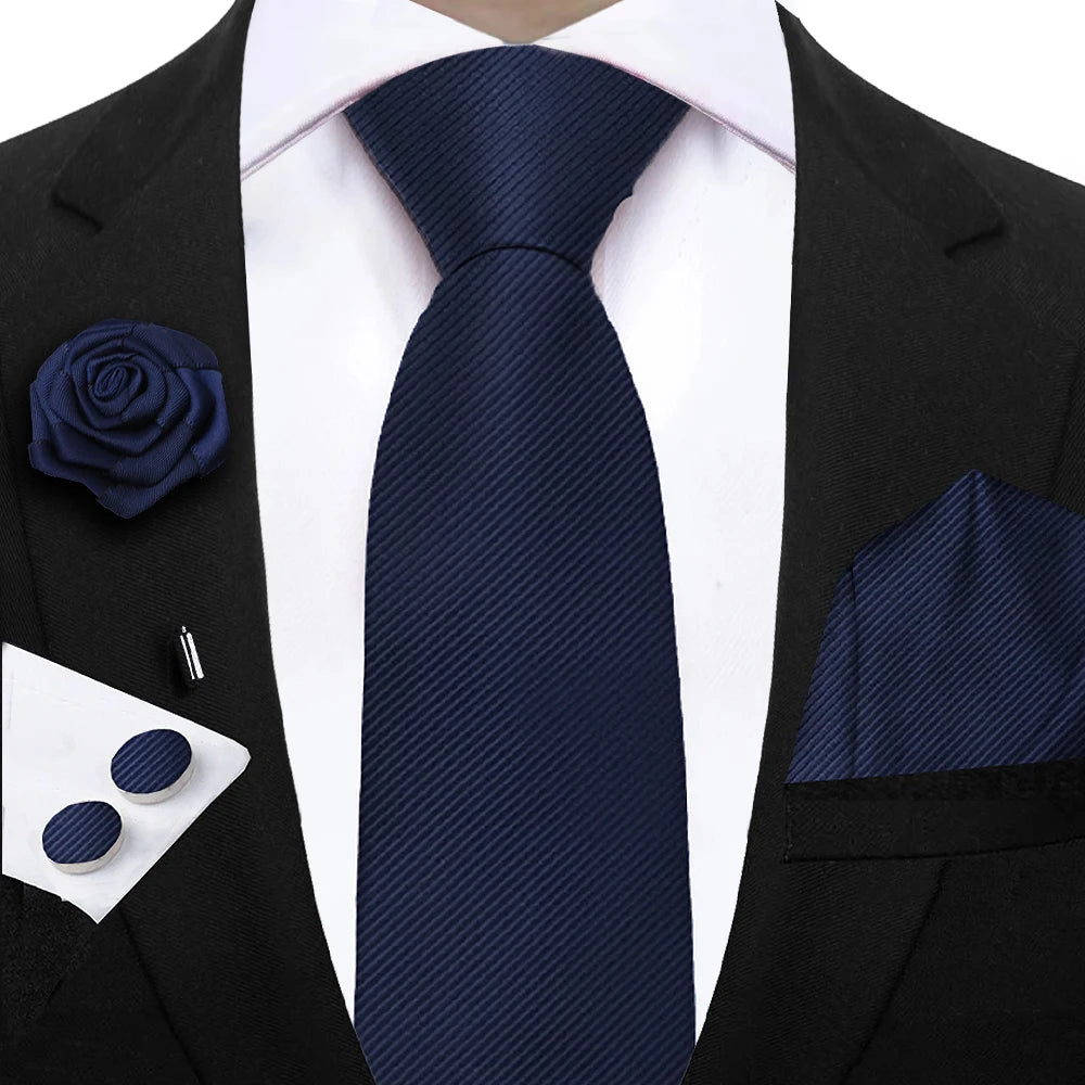 Simplicity 3 - Piece Men's Tie Set – Solid Necktie, Pocket Square and Floral Brooch - My Wear Clothing Co