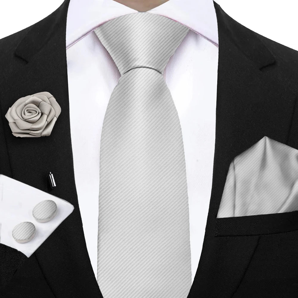 Simplicity 3 - Piece Men's Tie Set – Solid Necktie, Pocket Square and Floral Brooch - My Wear Clothing Co