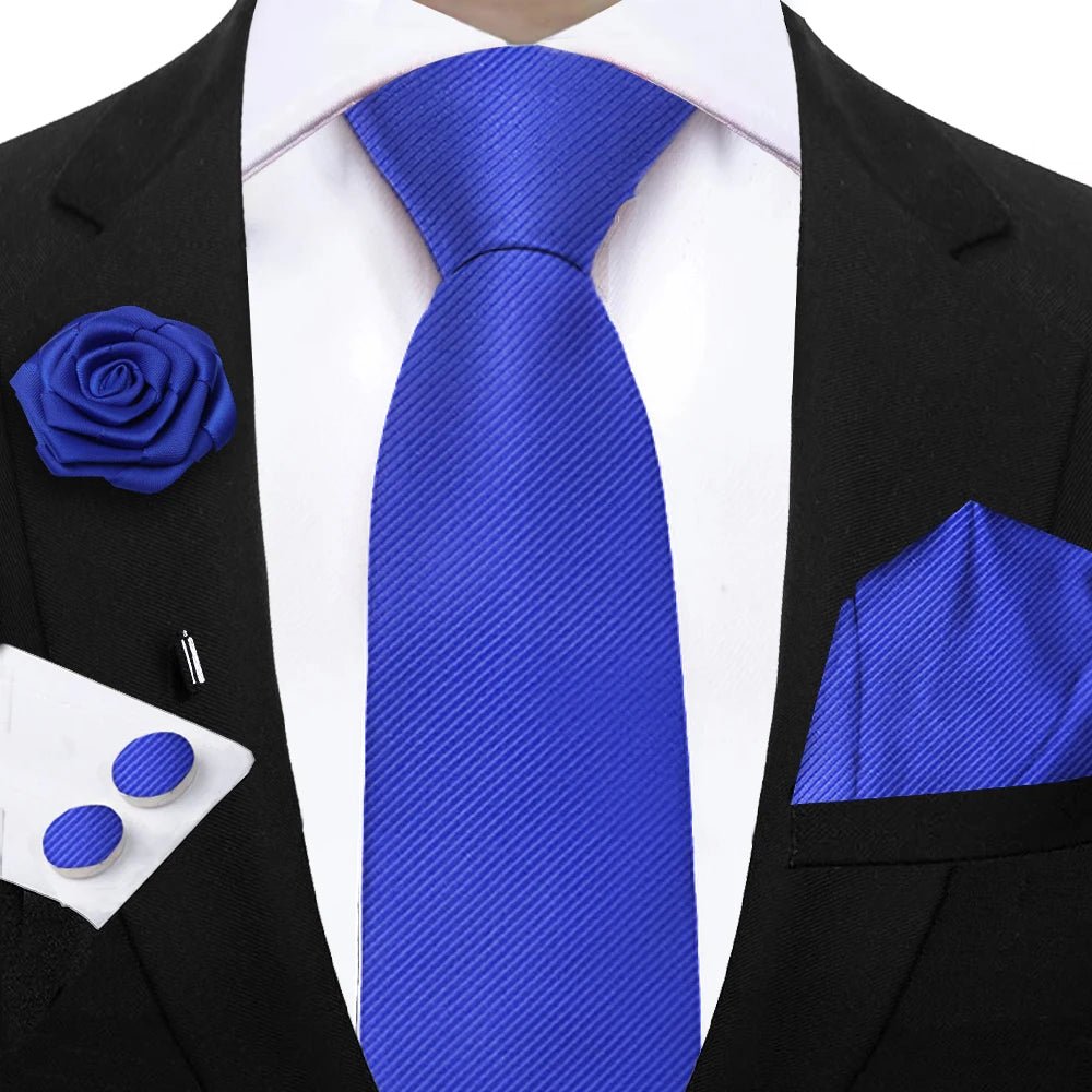 Simplicity 3 - Piece Men's Tie Set – Solid Necktie, Pocket Square and Floral Brooch - My Wear Clothing Co
