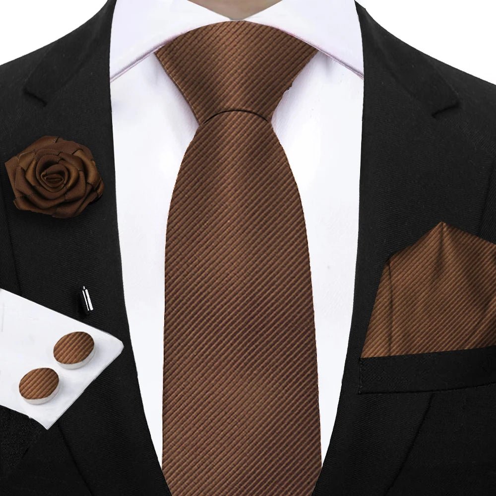 Simplicity 3 - Piece Men's Tie Set – Solid Necktie, Pocket Square and Floral Brooch - My Wear Clothing Co