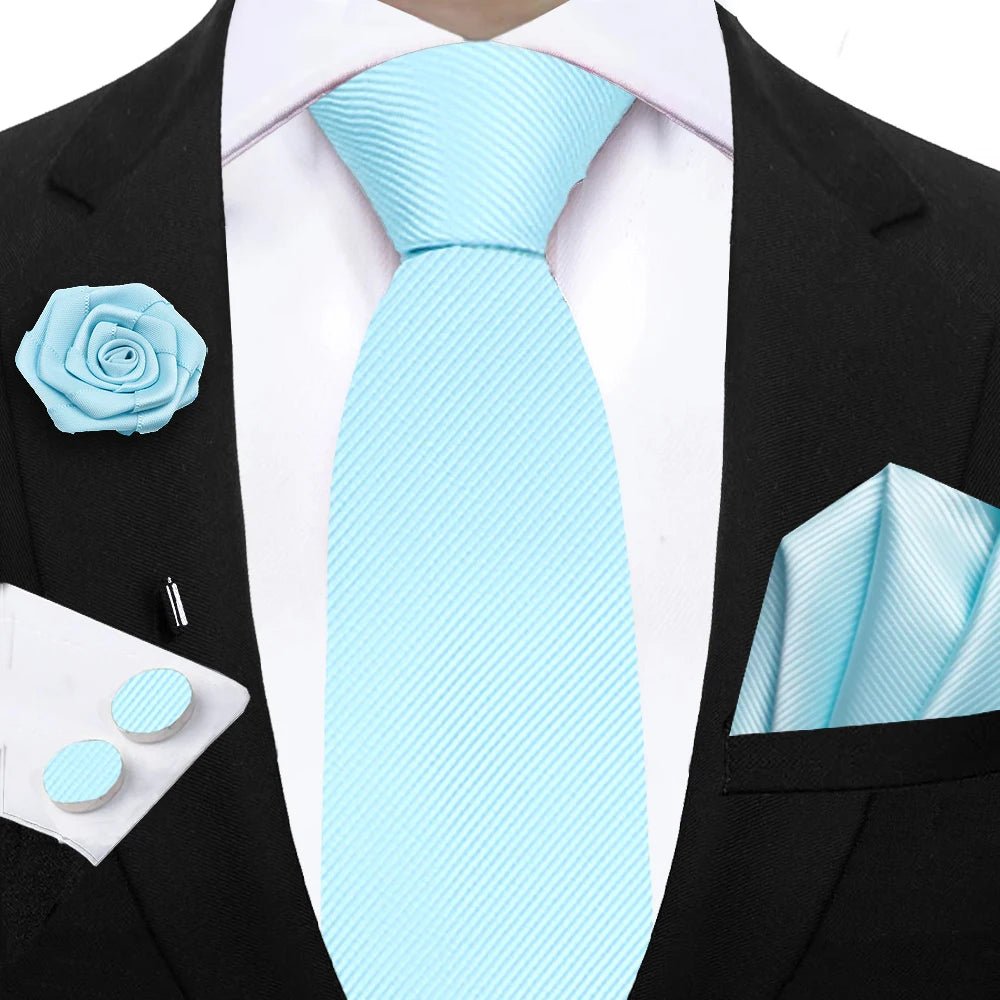 Simplicity 3 - Piece Men's Tie Set – Solid Necktie, Pocket Square and Floral Brooch - My Wear Clothing Co