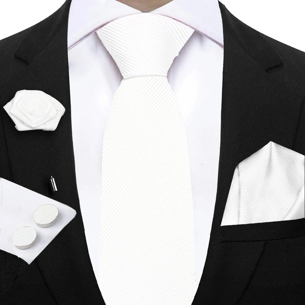 Simplicity 3 - Piece Men's Tie Set – Solid Necktie, Pocket Square and Floral Brooch - My Wear Clothing Co