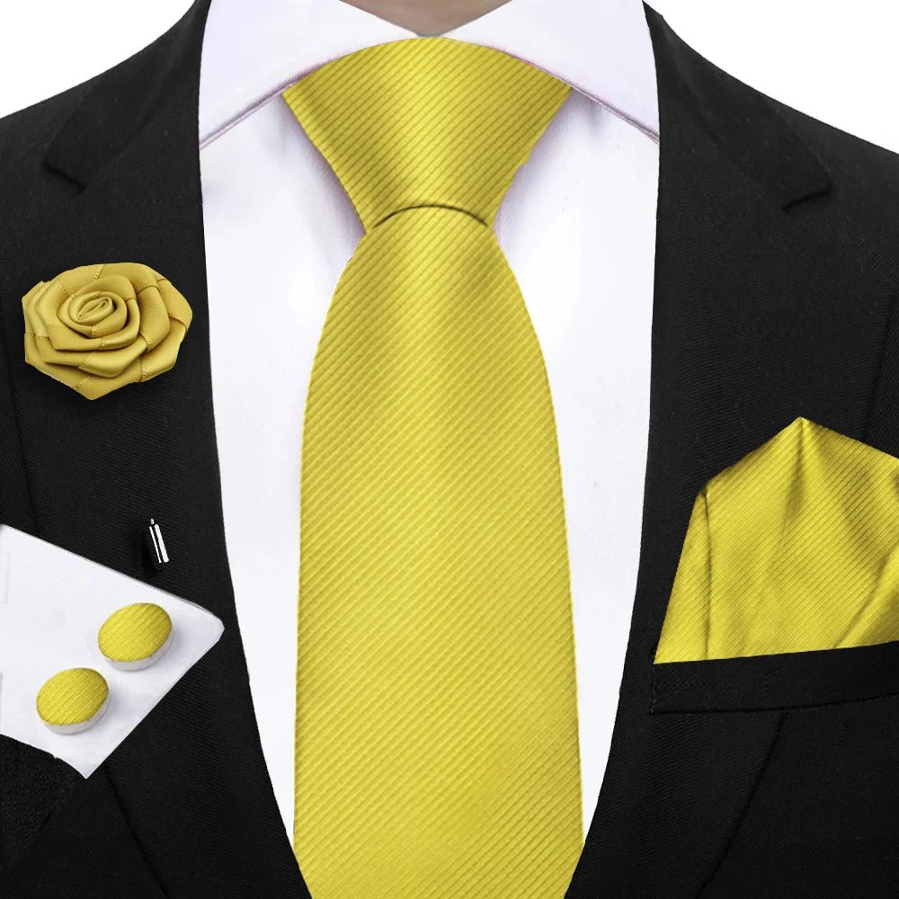 Simplicity 3 - Piece Men's Tie Set – Solid Necktie, Pocket Square and Floral Brooch - My Wear Clothing Co