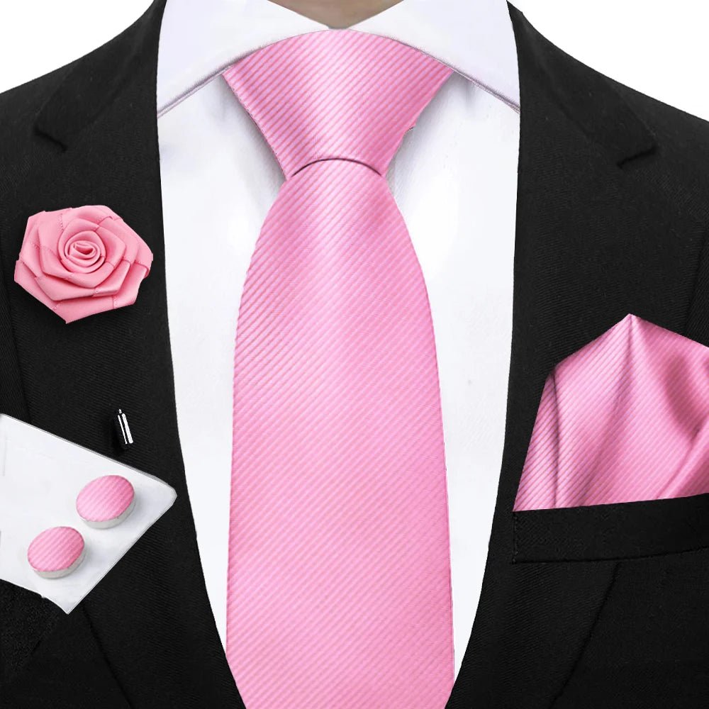 Simplicity 3 - Piece Men's Tie Set – Solid Necktie, Pocket Square and Floral Brooch - My Wear Clothing Co
