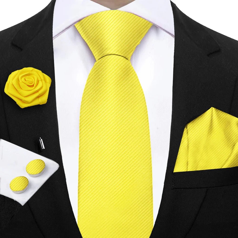 Simplicity 3 - Piece Men's Tie Set – Solid Necktie, Pocket Square and Floral Brooch - My Wear Clothing Co