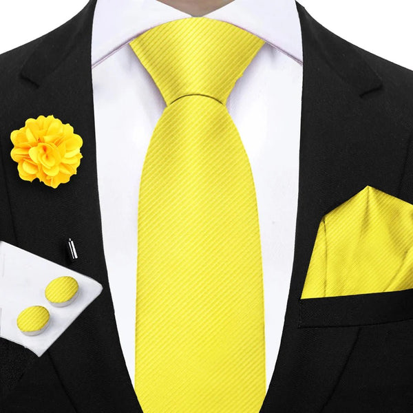 Simplicity 3 - Piece Men's Tie Set – Solid Necktie, Pocket Square and Floral Brooch - My Wear Clothing Co