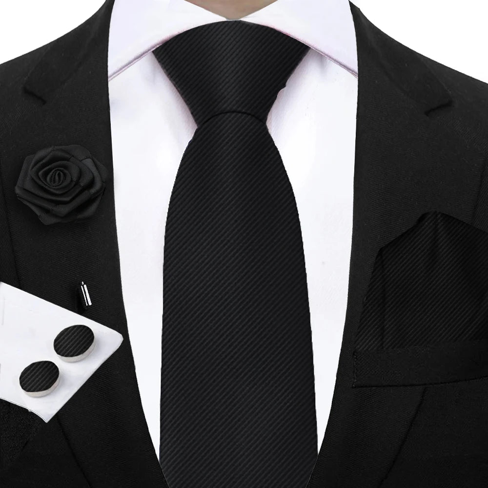 Simplicity 3 - Piece Men's Tie Set – Solid Necktie, Pocket Square and Floral Brooch - My Wear Clothing Co