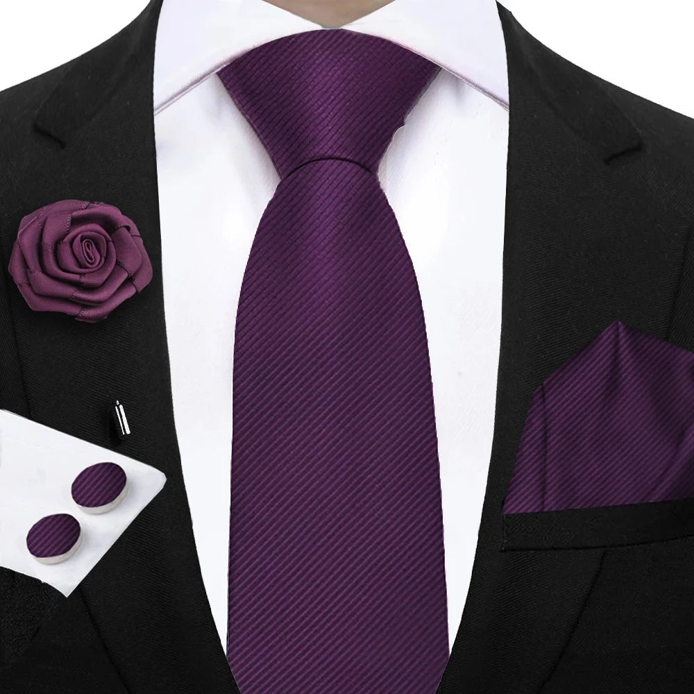 Simplicity 3 - Piece Men's Tie Set – Solid Necktie, Pocket Square and Floral Brooch - My Wear Clothing Co