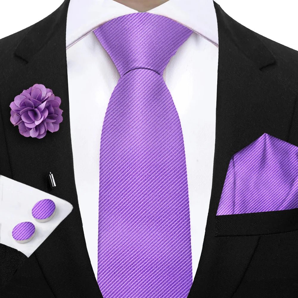 Simplicity 3 - Piece Men's Tie Set – Solid Necktie, Pocket Square and Floral Brooch - My Wear Clothing Co