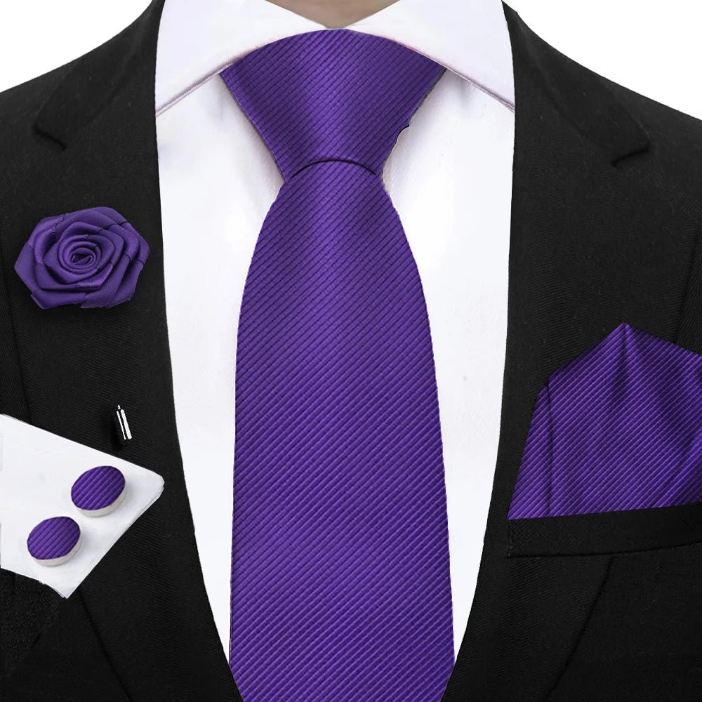 Simplicity 3 - Piece Men's Tie Set – Solid Necktie, Pocket Square and Floral Brooch - My Wear Clothing Co
