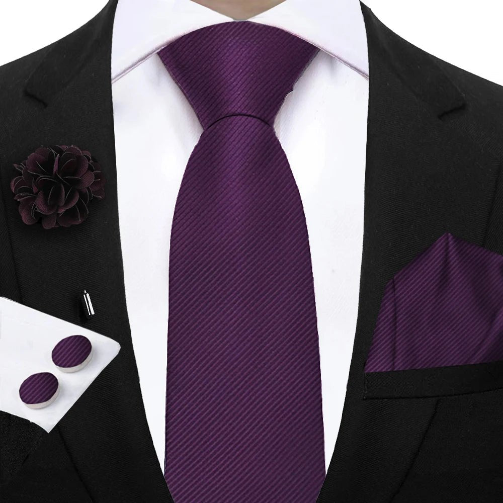 Simplicity 3 - Piece Men's Tie Set – Solid Necktie, Pocket Square and Floral Brooch - My Wear Clothing Co