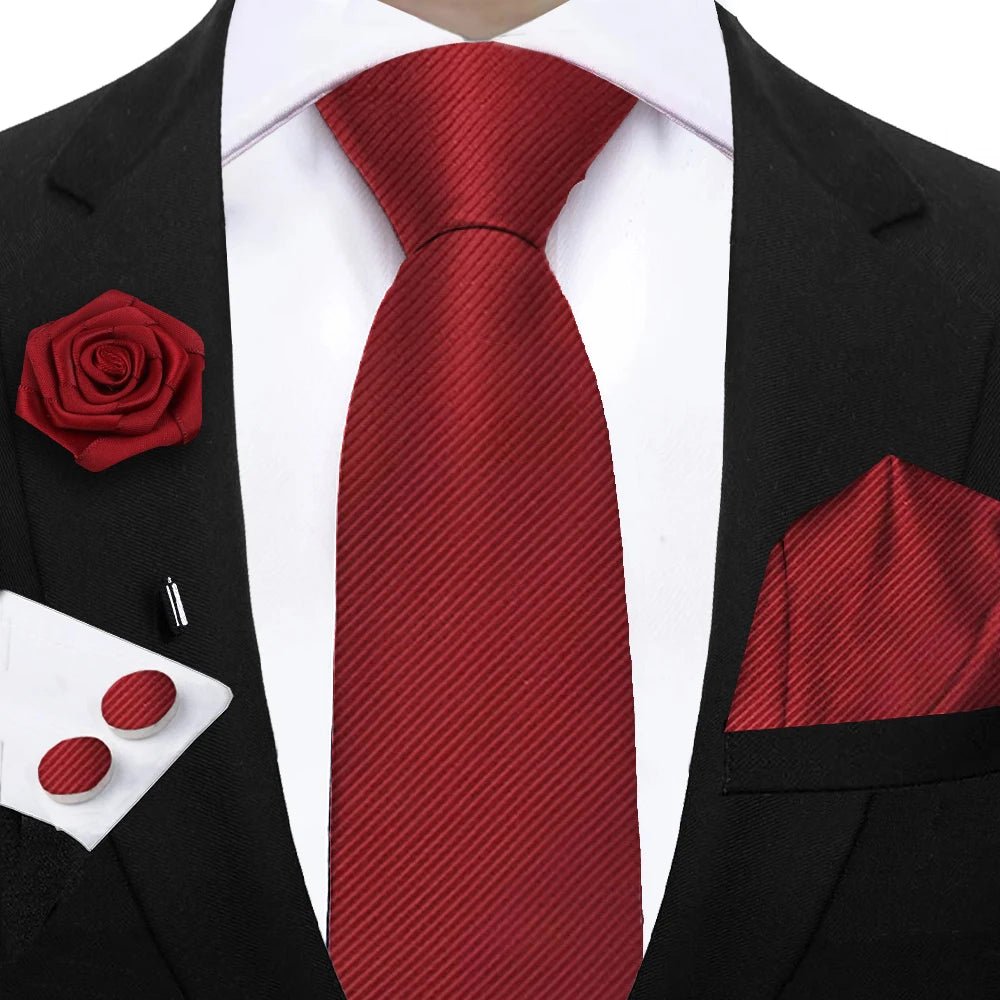Simplicity 3 - Piece Men's Tie Set – Solid Necktie, Pocket Square and Floral Brooch - My Wear Clothing Co