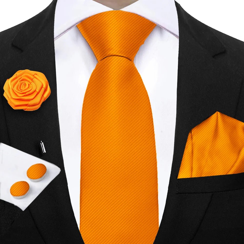 Simplicity 3 - Piece Men's Tie Set – Solid Necktie, Pocket Square and Floral Brooch - My Wear Clothing Co
